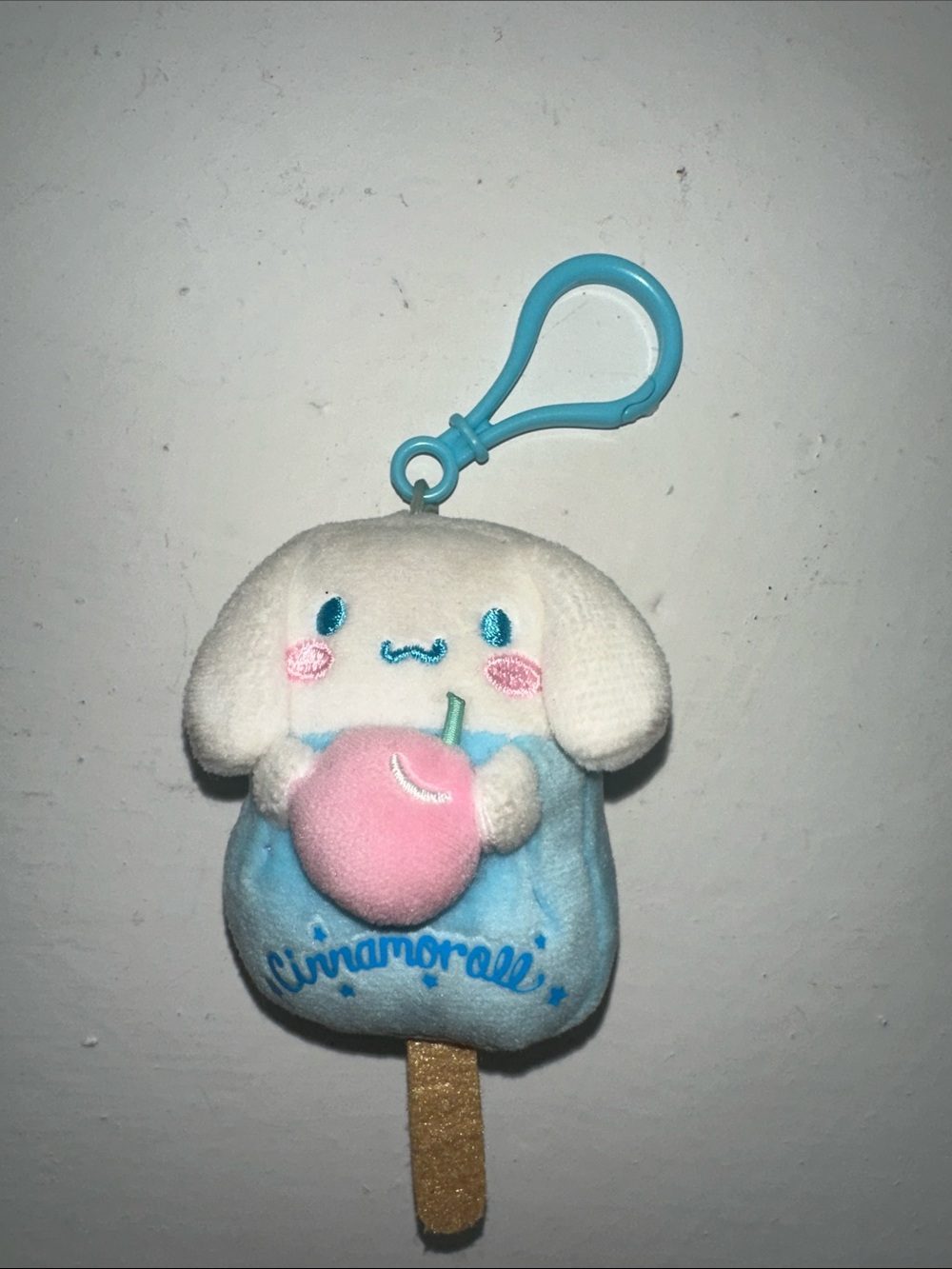 Sanrio Cinnamoroll Blue and White Plush Keychain with Pink Apple